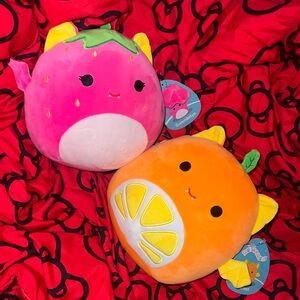 Bundled Strawberry and Orange/Citrus Fruit Bat squishmallows